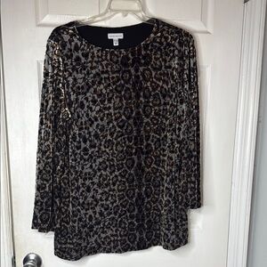 Susan Graver Black and Gray Sequin Long Sleeve Blouse